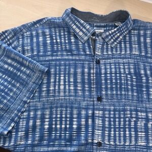 Tommy Bahama Shirt Mens XXL Blue 100 Silk Short Sleeve Ikat Print Button Up 1110